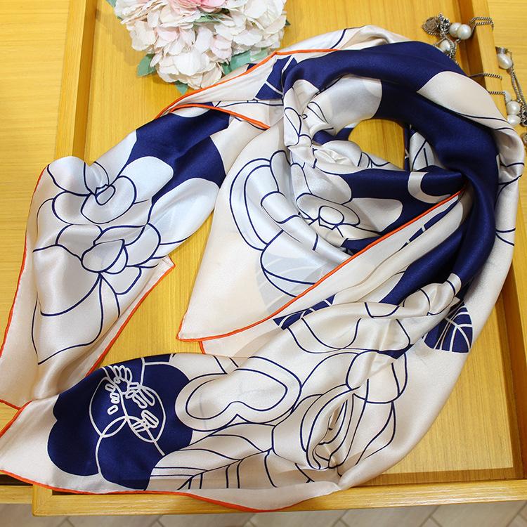 Simple Camellia Classic Black And White Gray Color Scheme Hand Curled Mulberry Silk Versatile Silk Plain Crepe Satin Large Square Scarf Silk Scarf