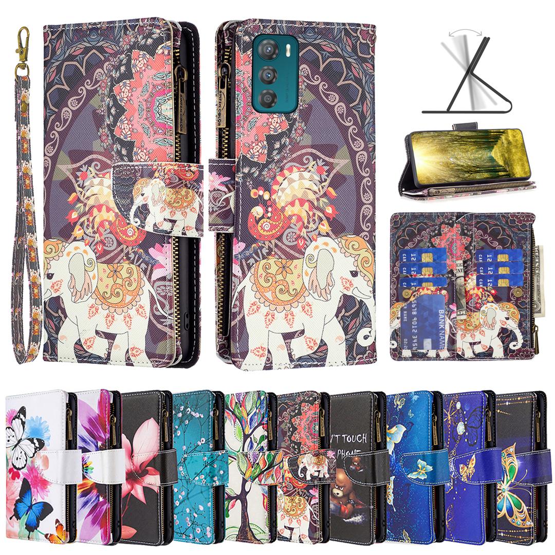 

Moto G62 G42 E32 G52 G71 Чехол из искусственной кожи с откидной крышкой, держатель для нескольких кредитных карт, магнитная застежка, подставка, противоударный карманный чехол на молнии для Motorola G31 G22