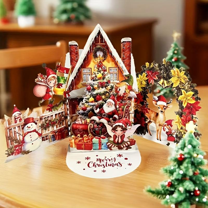 3D Christmas Card Night Before Christmas Scene with Santa Reindeer Snowy Village Moonlit Sky Festive Holiday Greeting Card Gifts