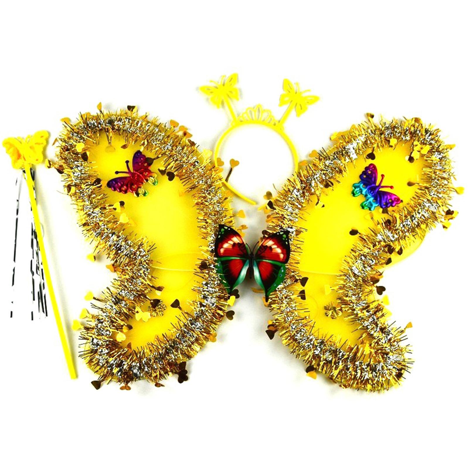 Butterfly Wings for Girls Kid Glitter Fairy-Wings with Magic Wand Headband Dress Up Angel Wings Halloween Costume Wings жёлтый