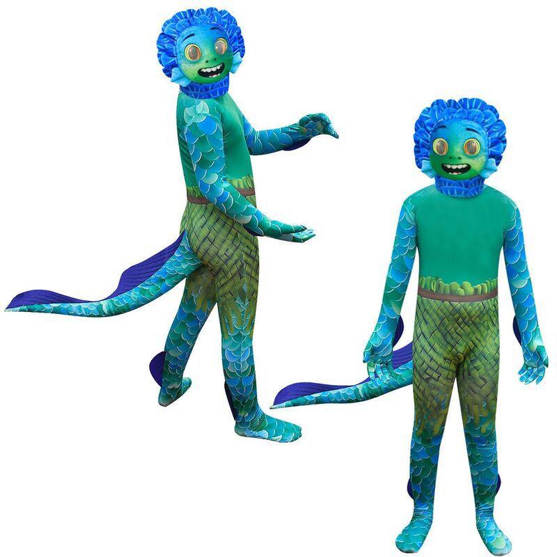 Moive Luca Kids Jumpsuit Mask Gloves Cosplay Costume Fancy Halloween Up Dress