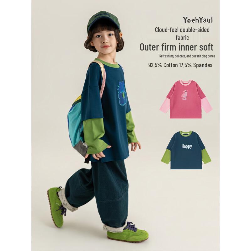 Girls  Faux Two-Piece Cartoon Long-Sleeve T-Shirt 120