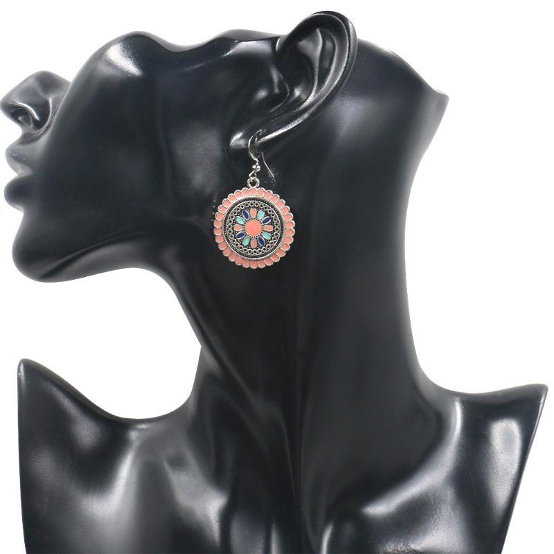 GemChic Damen-Ohrringe im Vintage-Stil, rund, mit Blumen, Öltropfen, süße Ohrringe, ethnische Mode, Haken-Ohrringe, Schmuckgeschenk für Geburtstag und Weihnachten