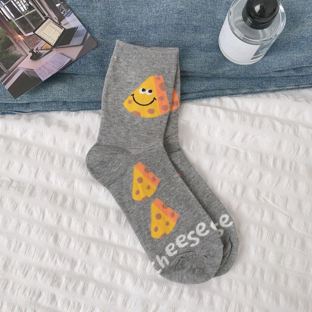 4Pairs Cotton Cartoon Short Socks Cheese Mid-calf Socks Comfortable Women's Stockings Female