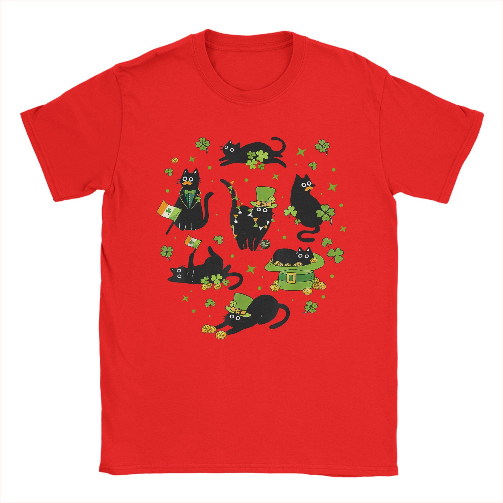

St Patricks Day Black Cat With Shamrock Irish Matching TShirts for Unisex Amazing Pure Cotton Tee Shirt O Neck T Shirt Clothing S