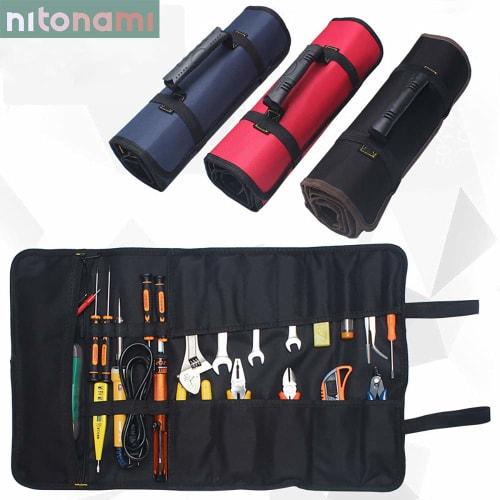 NITONAMI Tool Roll Bag, Tool Case, Wrench Roll Pocket, Tool Holder with Stopper, Heavy-Duty Storage Pocket, Black [1-Year Warranty]