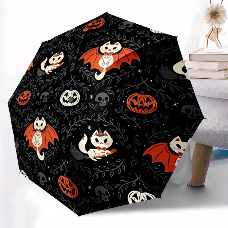 1pc Halloween Cats Automatic Open/close, Heavy-Duty Iron Frame & 8-Rib structure, Compact Folding Umbrella for Women/Men, All-Season Travel, Halloween