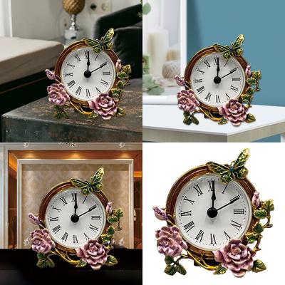 Elegant Miniature Table Clock with Quiet Mechanism and Artistic Metal Finish Floral Butterfly Desk Clock for Home Decors