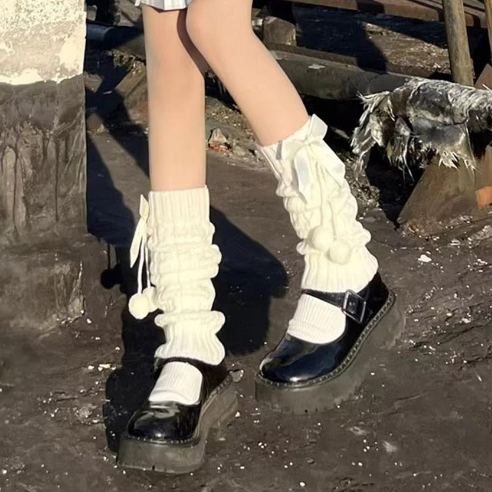 Fleecegefütterte Pompon-Beinstulpen Lolita Beinstulpen Mode Gestrickte Beinstulpen
