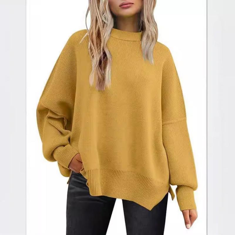 Women's Oversized Batwing Sweaters 2025 Fall Outfits Trendy Crewneck Knit Side Slit Fashion Pullover Tops