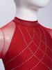 Girls Lyrical Dance Dress Shiny Rhinestones Sheer Mesh Patchwork Keyhole Back Long Sleeve Leotard