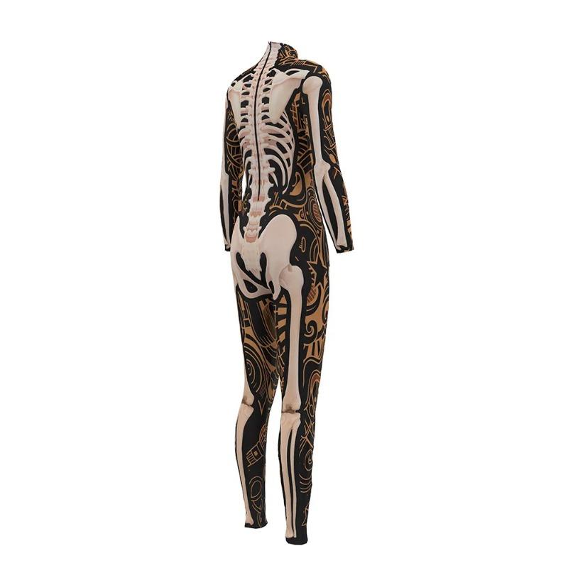 Halloween Party Cosplay Costumes Women Skeleton Bones Print Catsuits Adult Fashion Gothic Bodysuits One-piece Clothing