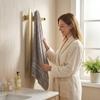 Gold Vertical Heated Towel Rail for Large Towels & Bathrobes, Hidden Wiring Bathroom Towel Rack with Temp & Time Control