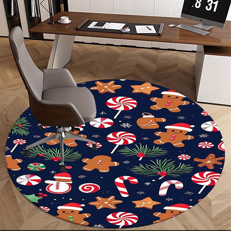 1pc Christmas Gingerbread Man Candy Cane Snowflake Chair Mat - Anime Cartoon Design, Non-Slip Carpet for Office Chair, Home Decor, Living Room, Bedroo