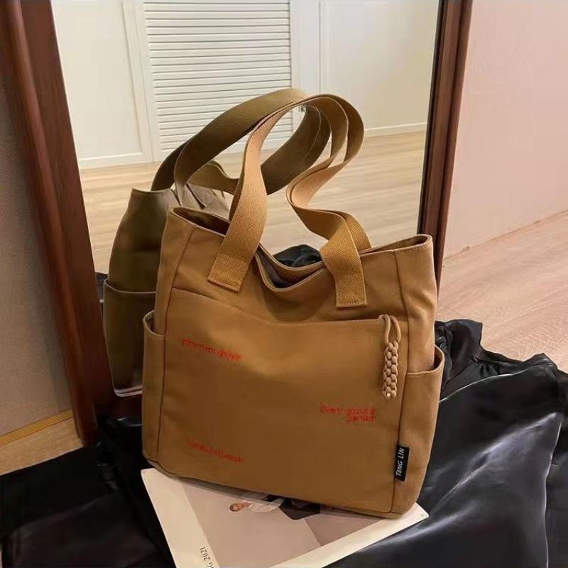 New Women's Canvas Tote Bag Ins Versatile Large Capacity Shoulder Handbag Student School Book Bag Daily Commute Casual Reusable Cloth Bag
