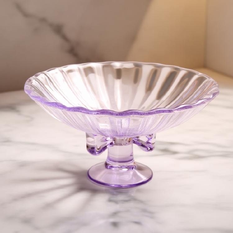 Sophisticated High Foot Glass Display Bowl Organiser With Butterfly Knot Detail For Living Room Decoration