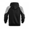 Men's Color Block Raglan Hoodie, Contrast Spliced Textured Long Sleeve Drawstring Pullover Hooded Sweatshirt with Kangaroo Pocket