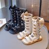 Sandales Romaines d'Été Montantes pour Filles, Enfants Moyens et Grands, Couleur Unie, Fermeture Éclair Latérale, Chaussures de Princesse