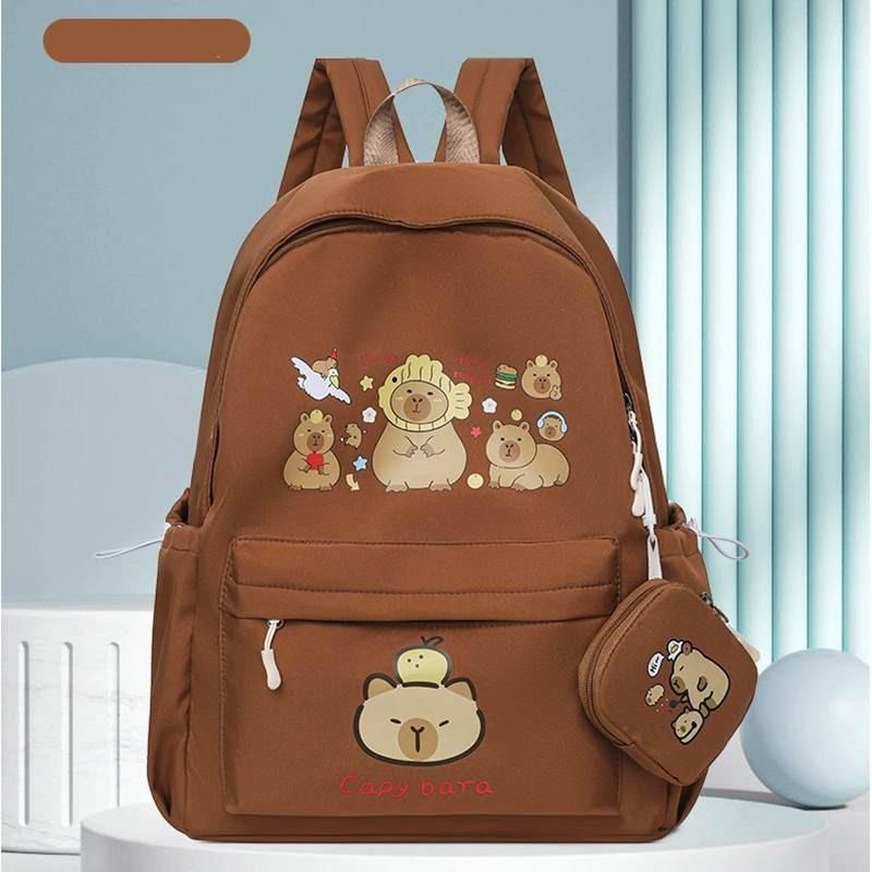 

Capybara Animal Print School Bag With Breathable Shockproof Nylon For Middle School Teens коричневий