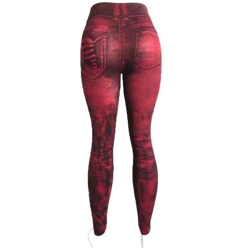 Schlanke Damen-Leggings, Faux-Denim-Jeans, hohe Taille, elastische Hosen, Push-Up-Hose