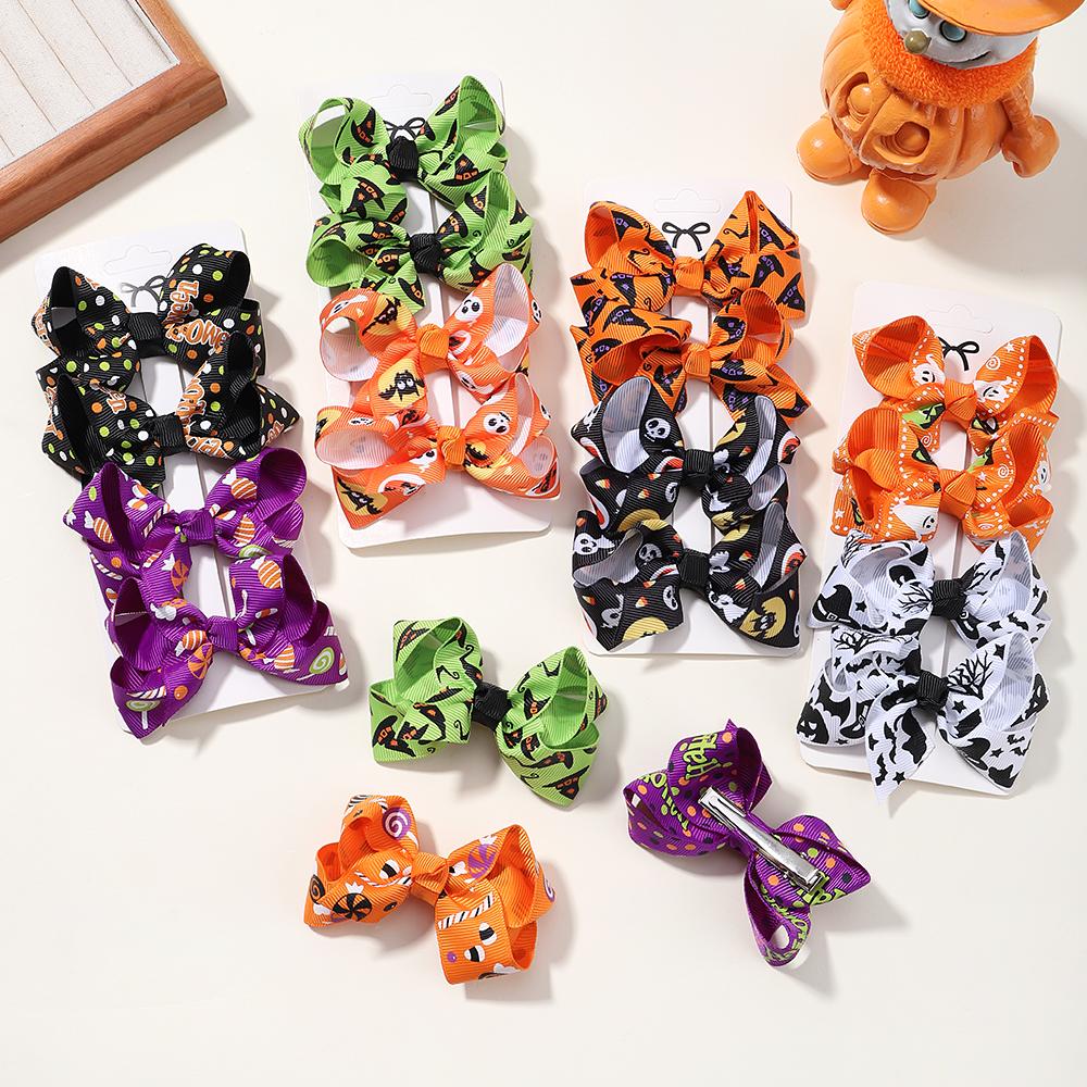8Pcs/Set Halloween Bow Skull Hairclip for Kids Funny Hairpin Gothic Personality Girls Children Party Baby Hair Accessories Set
