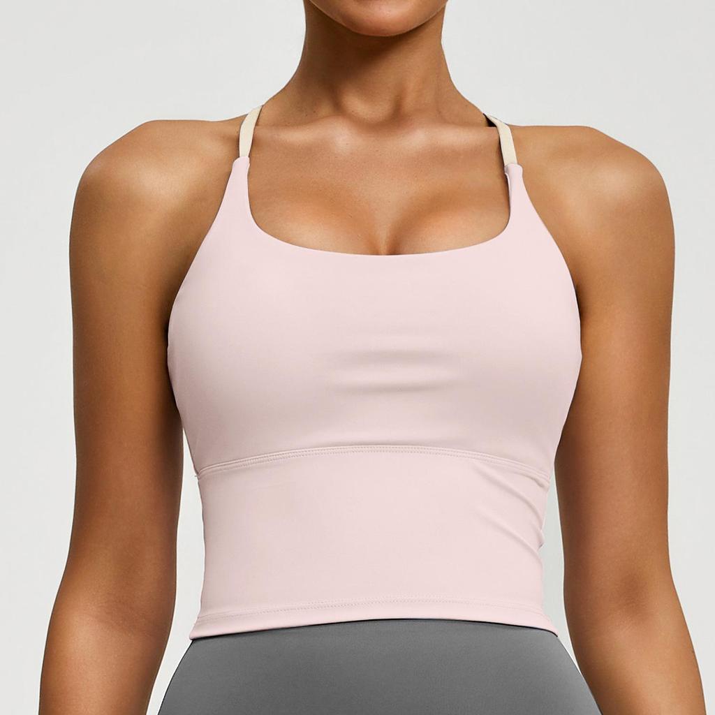 Women's Nude Sports Vest with Cross-Back Straps and High-Elastic Chest Pad
