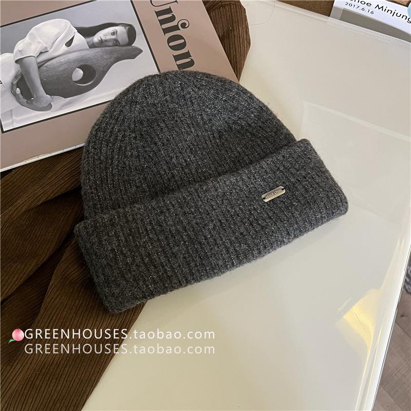 Contains wool Korean version ins simple wool hat women's new small face warm ear protection knitted hat couple