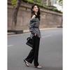 Women's Off-Shoulder Faux Two-Piece Spliced Belted Blouse