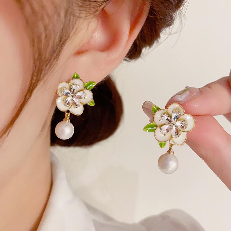 2023 S925 Silver Camellia Pearl Stud Earrings - Simple & Fashionable Flower Design