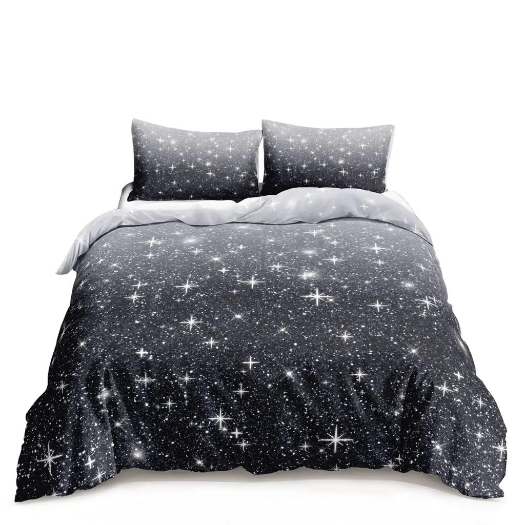 Comforter Kawaii Moon Starry Night Sky Blue Pink Purple Star Galaxy Bedding Sets Full Size For Boys Girls Comforter