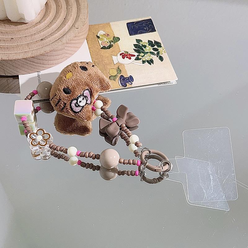 Kawaii Colorful Beaded Keyring Cute Cartoon Phone Strap Wrist Strap Backpack Pendant Ornament Girl Gifts