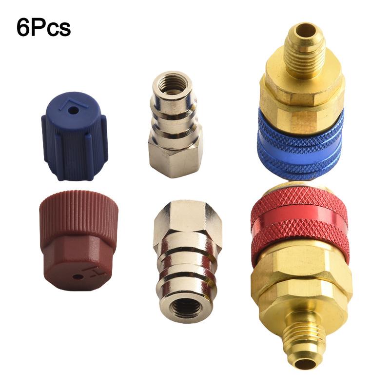 2X Car A/C Air Condition Low/High R134 Quick Coupler Extension Adapters 1 X Blue Quick Coupler(With Cap)  1 X Red Quick Coupler(