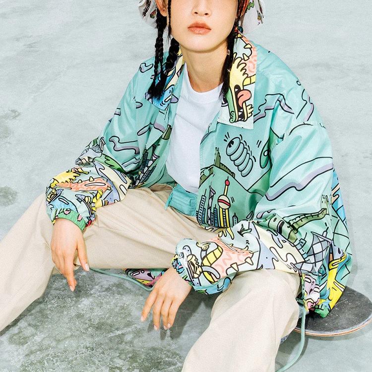 Li-Ning Cartoon All-Over Print Casual Long Sleeve Shirt Jacket Unisex shirts Green AFDR797-3