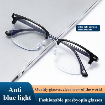 Modische Ultraleichte Lesebrille für Herren, Business Halbrand Alterssichtigkeit Brille, Intelligenter Zoom, Blaulichtfilter
