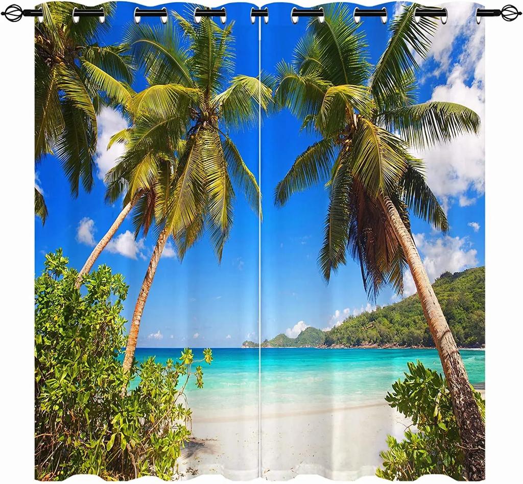 3D-Digitaldruck-Fenstervorhänge, Baumlandschaft mit spielendem Delphin, Schlafzimmer, Wohnzimmer, 2 Paneele, kostenloser Versand