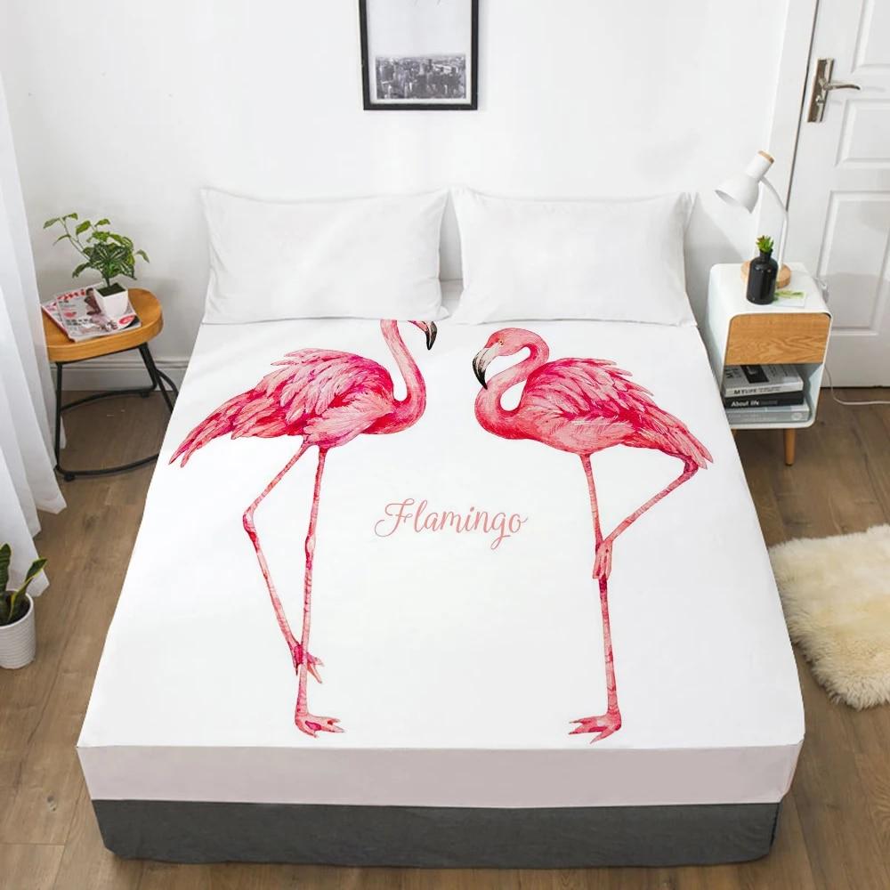 Bedding Mattress Cover Bed Fitted Sheets With Elastic Band Linens Queen/King Size Bedsheet 90/150/160X200CM Watercolor Flamingo