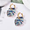Colorful Enamel Leaf Earrings for Women Fashion Exquisite Stainless Steel Round Hoop Earrings Female Party Wedding Jewelry