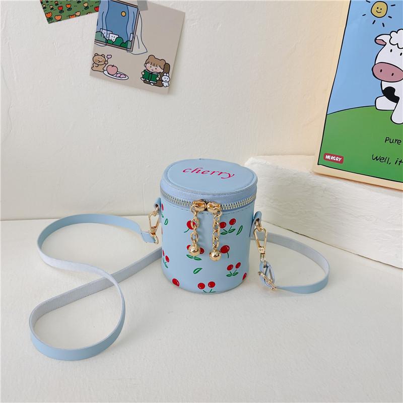 Cute Pu Leather Mini Shoulder Bag For Girls With Bright Cherry Print For Trendy Outfits синий