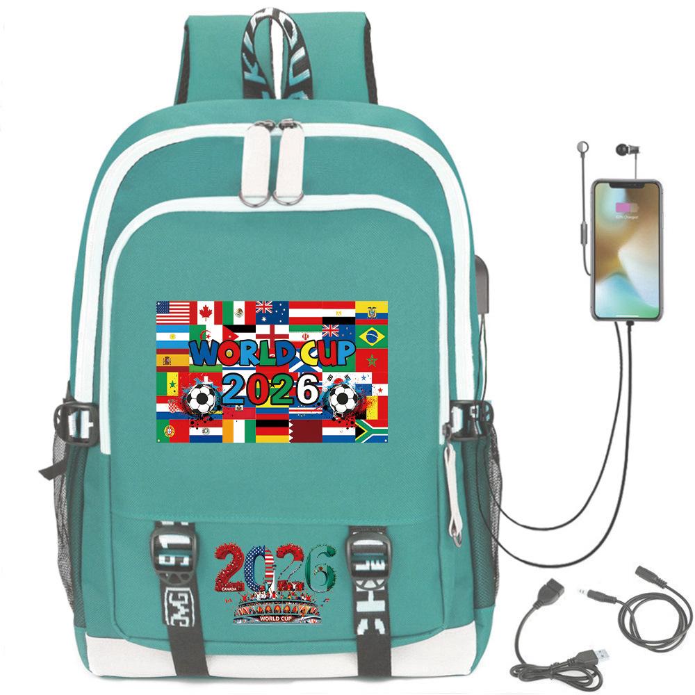 Football Star Printed Schoolbag Backpack Usb Charging Student Backpack Computer Bag