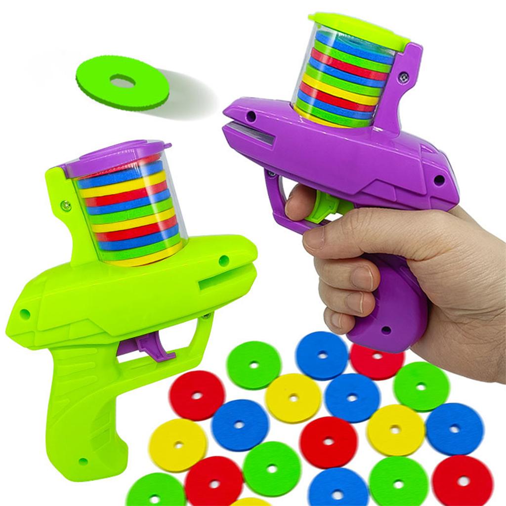 Foam Disc Launcher Cat Toy 15Pcs Colorful Flying Discs 1Pc Gun Launcher Cat Interactive Toys for Indoor Outdoor Training Chasing