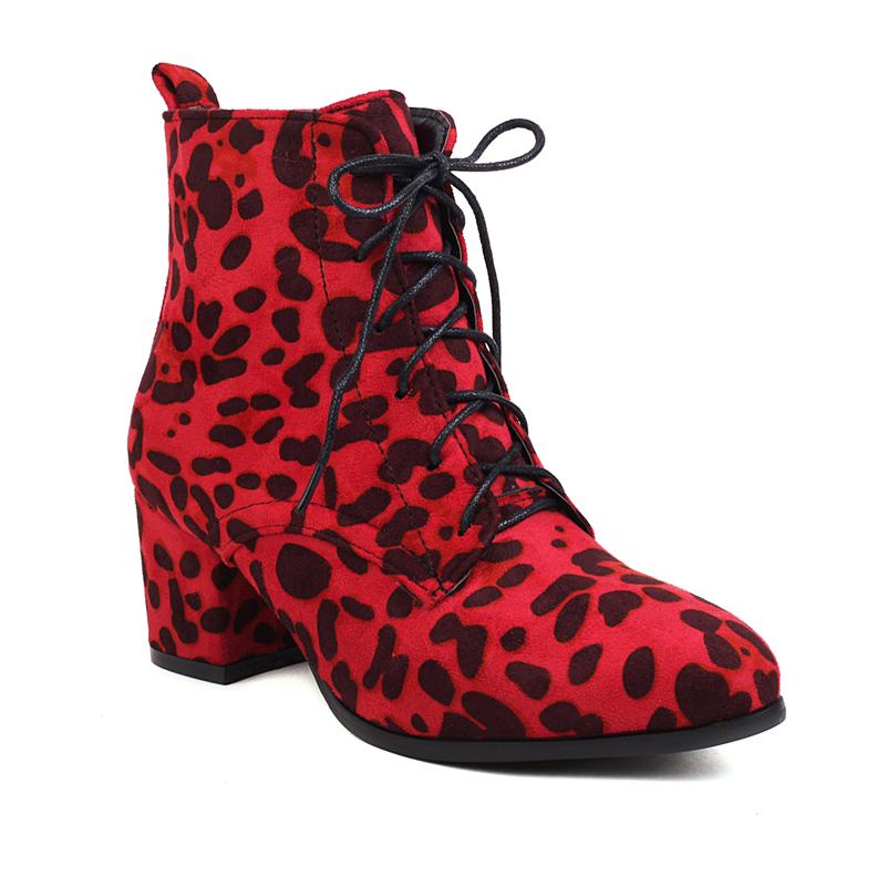 

Meotina Женские ботильоны с круглым носком и толстым каблуком, на шнуровке, смешанные цвета, короткие ботинки, женская модная обувь, зимняя, красно-коричневая, 40 35 красный