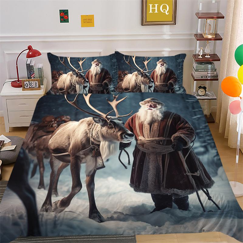 Christmas Snow Scene 3D Printed Polyester Pillowcase Quilt Cover Two Or Three Piece Set