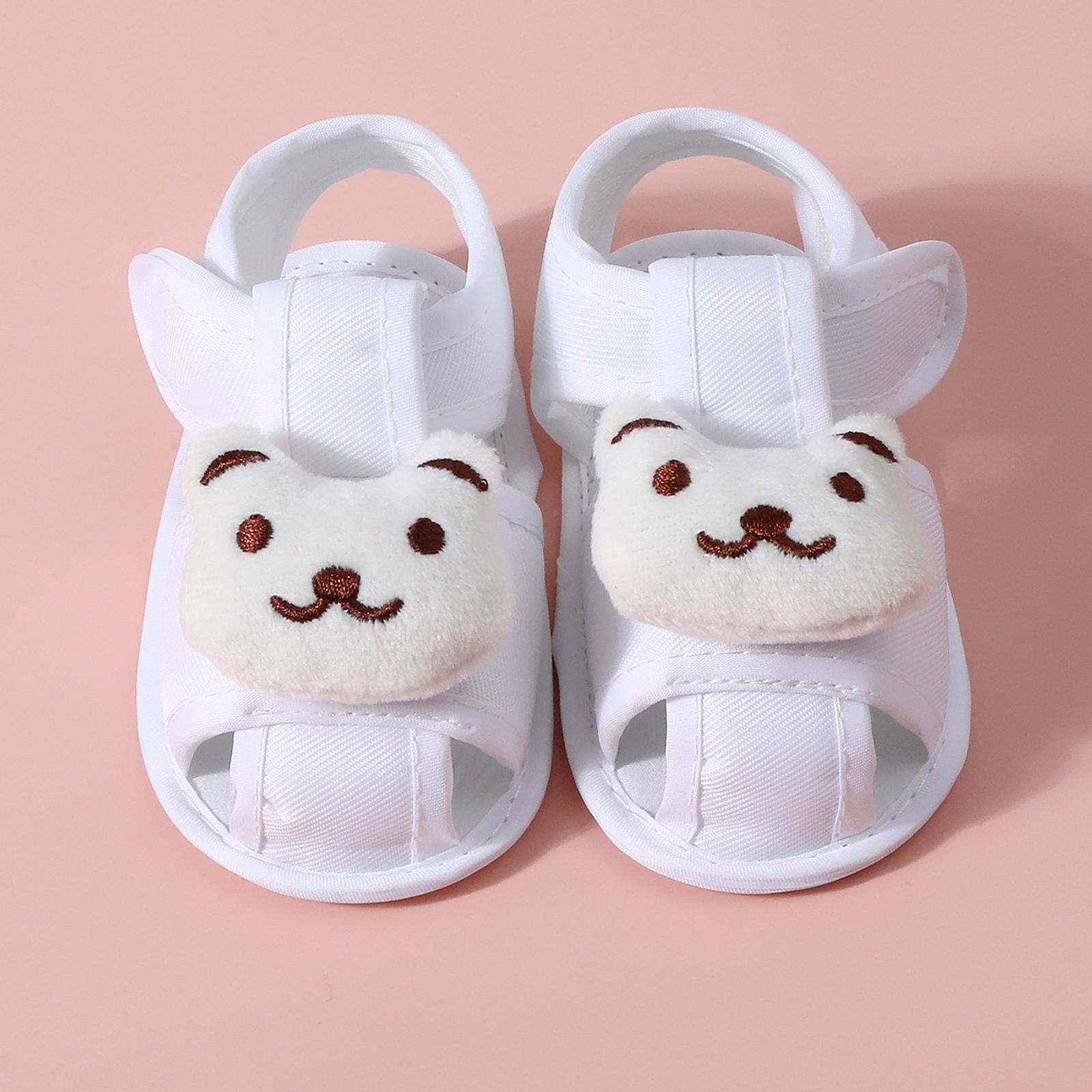 

Summer New Toddler Sandals Cute Cartoon Bear Newborn Prewalker Cotton Sandal Soft Baby Girl Non-slip Sole Infant First Walkers S(0-6Months) белый