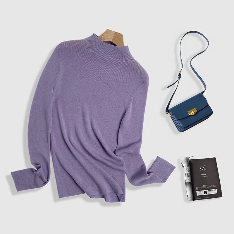 Fengxun Women's 100% Pure Wool Semi-High Neck Sweater