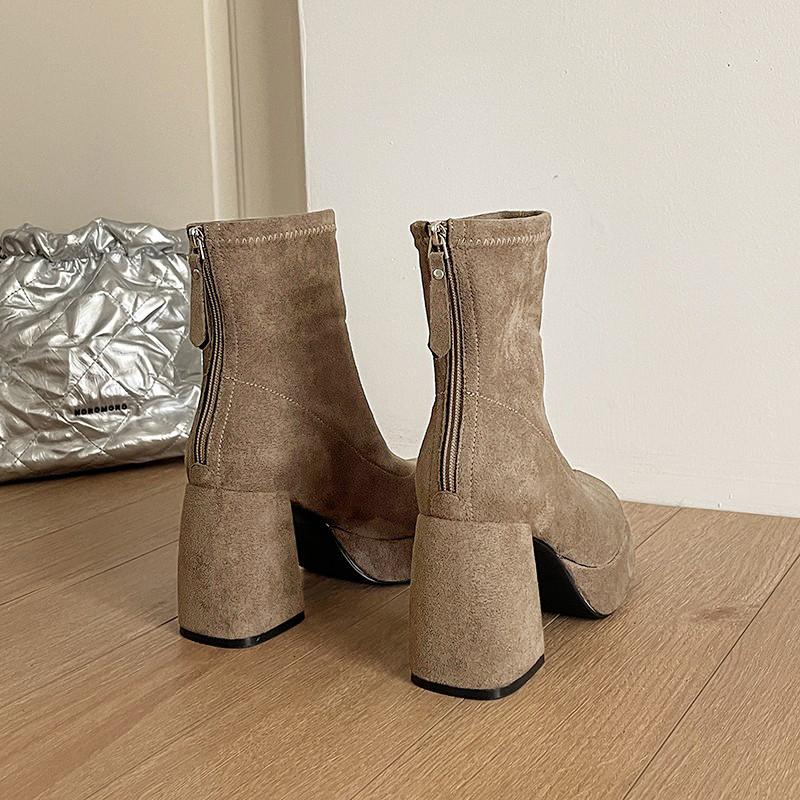 Fashion Autumn Winter Women Elastic Slimming Ankle Boots Fashion Female Platform Thick Heel Short Booties