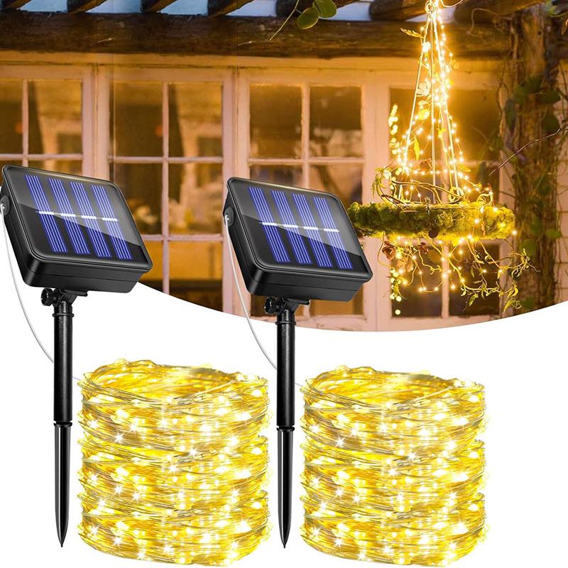 Solar Fairy Lights Outside Waterproof Solar String Lights Outdoor 8 Modes Silver Wire Solar Twinkle Lights Christmas Decor Lamp