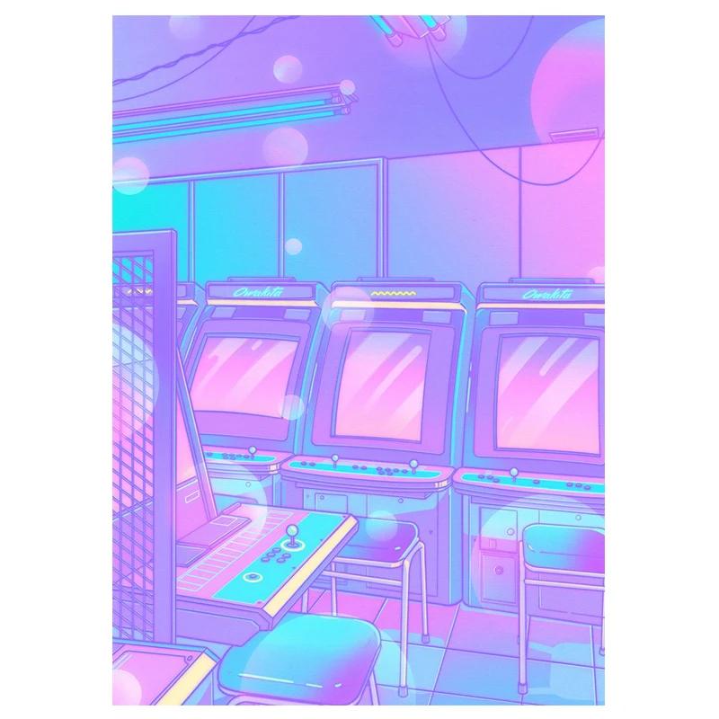 80s Vaporwave Style Wall Art Poster City Night Street Cat Canvas Painting Print Home Decoration Kawaii Room Decor Canvas Picture