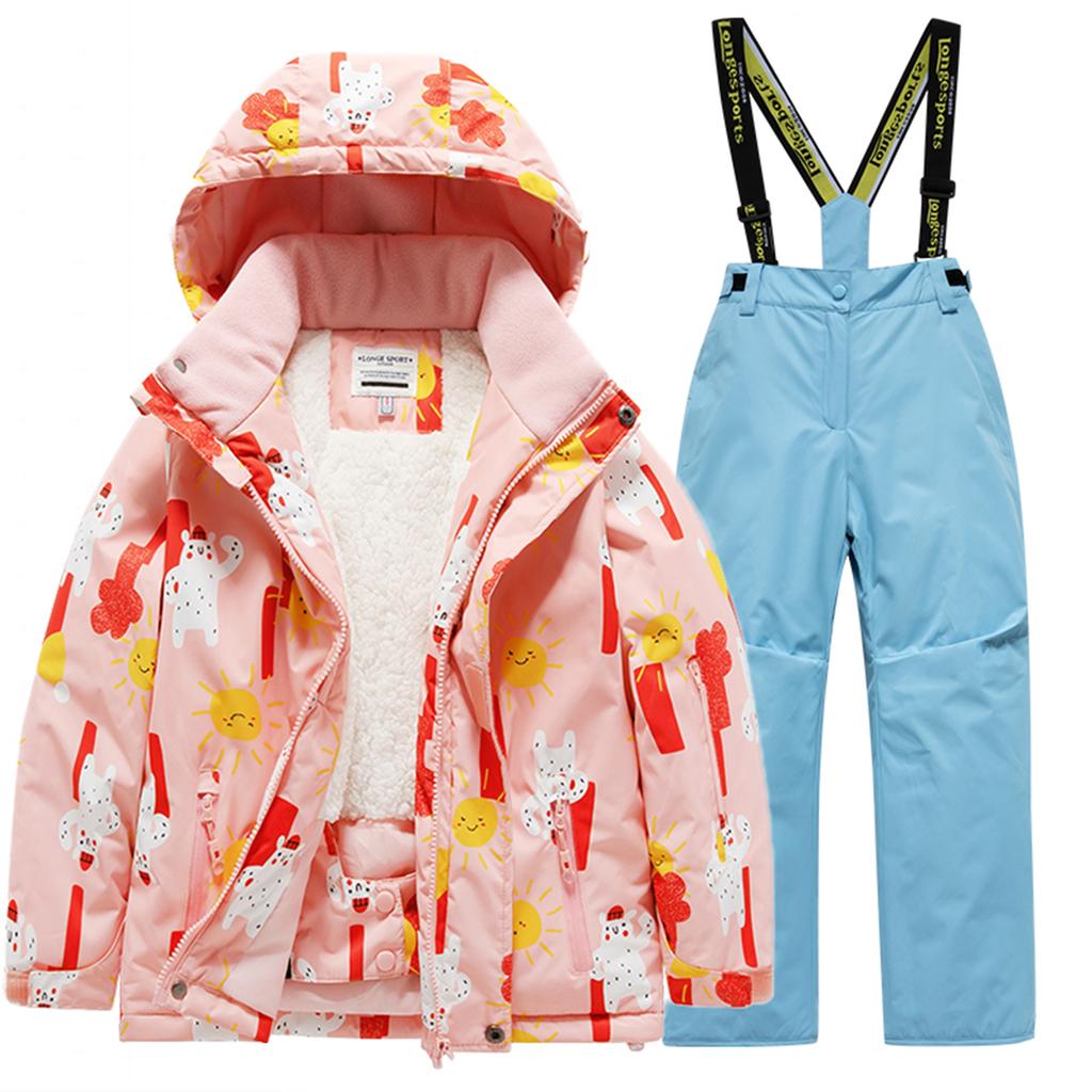 Children's Fashion Skiwear Set Boys' And Girls' Thickened Waterproof Warm Ski Suit Jacket And Trousers Outfit Set