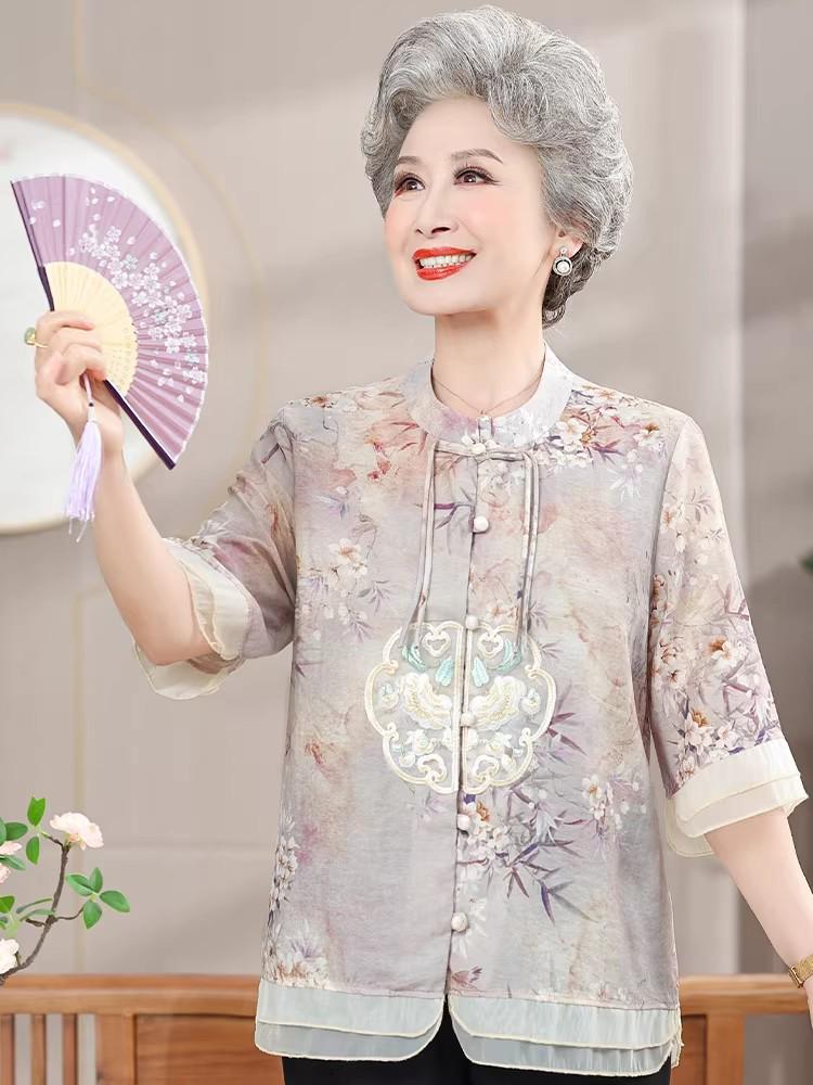 Chinesischer Stil Sommer-Sets mit kurzen Ärmeln für Frauen mittleren Alters & ältere Frauen - Stilvolle T-Shirts & Hemden für Mütter, Perfektes Geschenk zum Muttertag