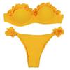 2Pcs/Set Women Bikini Set Bandeau Ruffle Trim Bra Mid-rise Briefs Set Push Up Bathing Suit